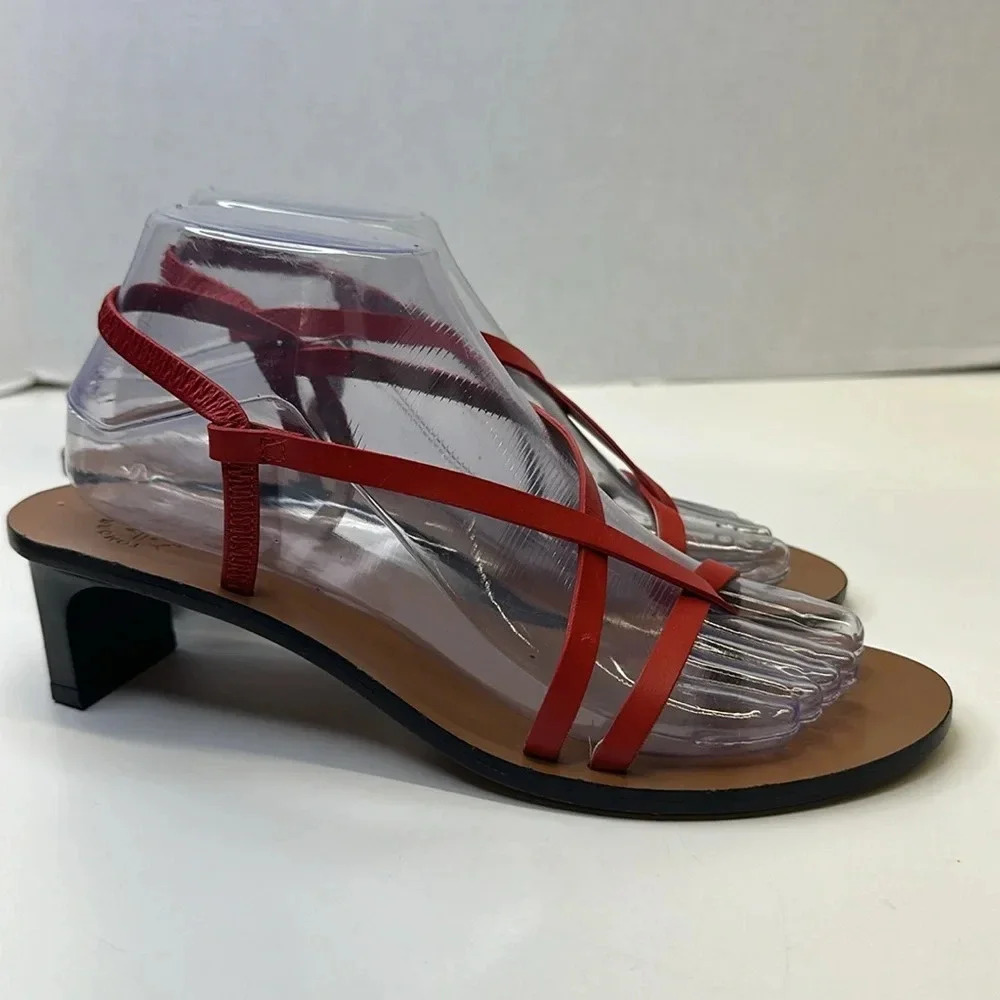 ATP Atelier Sandals High Heel Open Toe Strappy Leather Shoes Red Brown Size 38 8